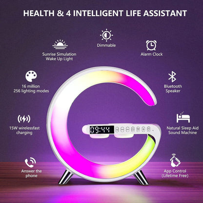 Rgb Light Bluetooth Speaker With 10w Wireless Charging 4 In 1 Led Atmosphere Rgb Night Light Alarm Clock Desk Lamp Bluetooth Speaker Wireless Charging Modern