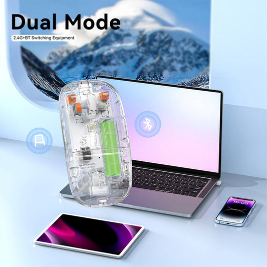 Rgb Wireless Transparent Mouse Dual-mode Rechargeable Mouse With Led Lights.