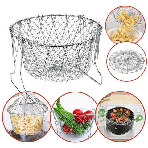 Stainless Steel Multi-functional Foldable Cooking Chef Basket.