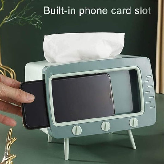 2 In 1 Tv Shape Tissue Box & Mobile Phone Or Photo Holder | Creative Tissue Boxes Retro Television Phone Holder