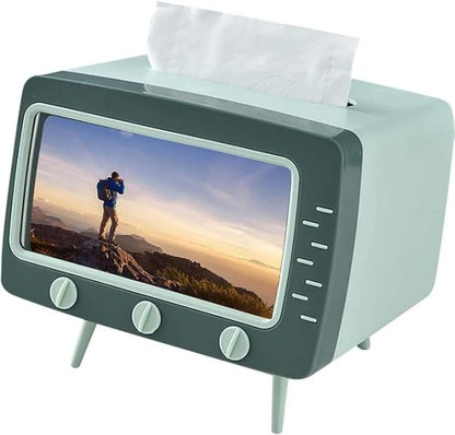 2 In 1 Tv Shape Tissue Box & Mobile Phone Or Photo Holder | Creative Tissue Boxes Retro Television Phone Holder