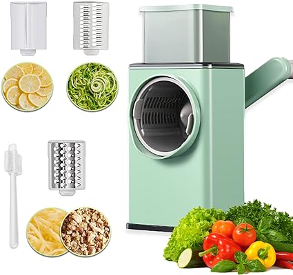 Vegetable Cutter Multifunctional Manual Rotary Cheese Grater Shredder – Wider Hopper Round Mandolin Drum Slicer Cutter For Kitchen.