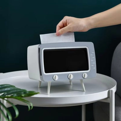 2 In 1 Tv Shape Tissue Box & Mobile Phone Or Photo Holder | Creative Tissue Boxes Retro Television Phone Holder