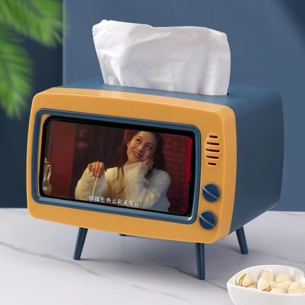 2 In 1 Tv Shape Tissue Box & Mobile Phone Or Photo Holder | Creative Tissue Boxes Retro Television Phone Holder