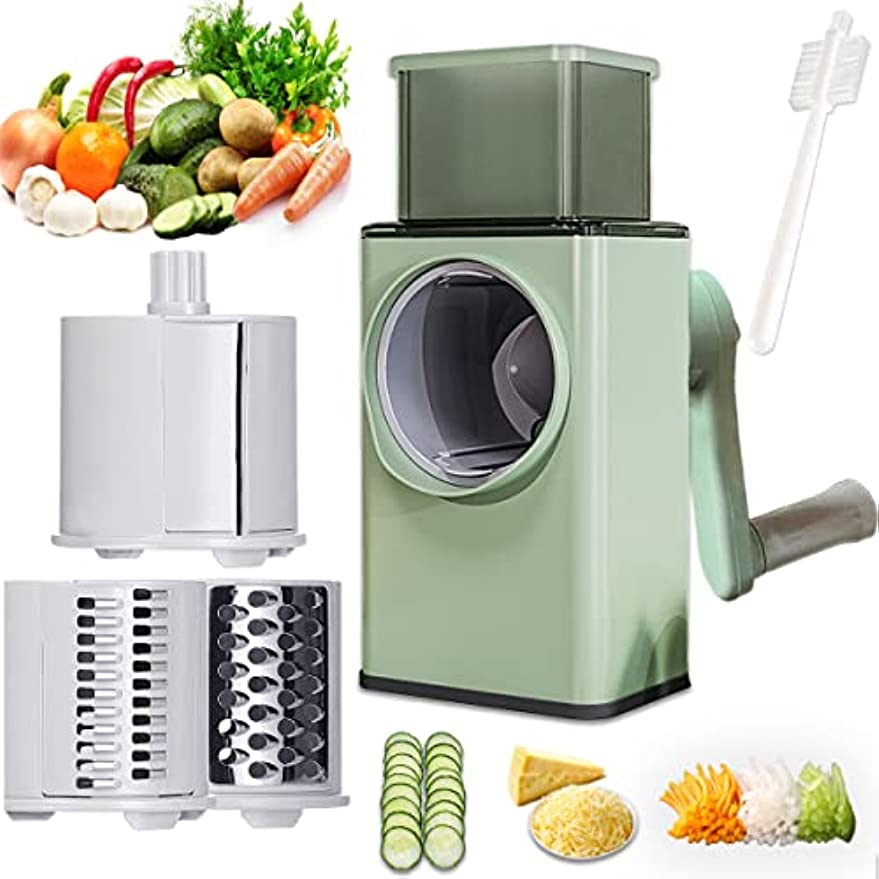 Vegetable Cutter Multifunctional Manual Rotary Cheese Grater Shredder – Wider Hopper Round Mandolin Drum Slicer Cutter For Kitchen.